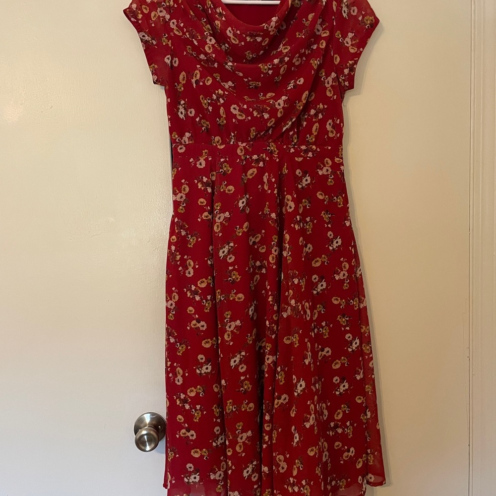 eShakti Red Floral Midi Dress